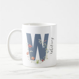 Taza De Café Letra estética acuarela floral W monograma
