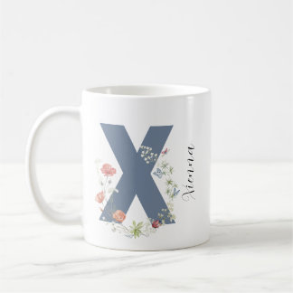 Taza De Café Letra estética acuarela floral X monograma
