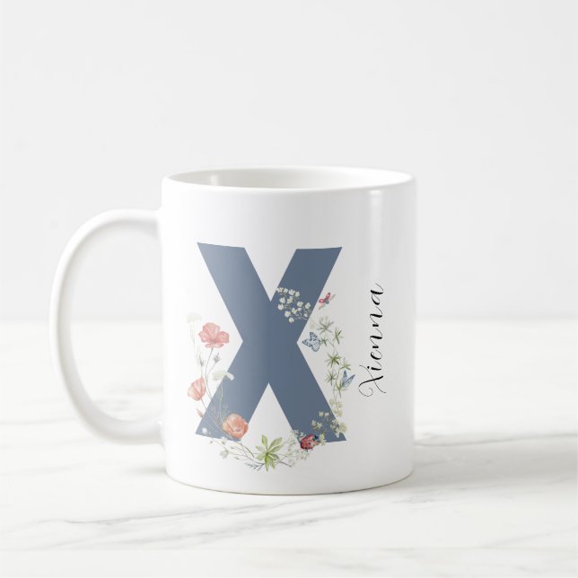 Taza De Café Letra estética acuarela floral X monograma (Izquierda)