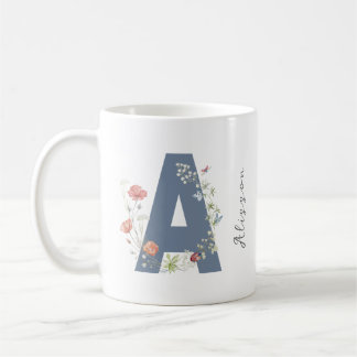 Taza De Café Letra estética acuática floral a monograma