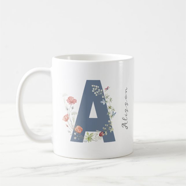 Taza De Café Letra estética acuática floral a monograma (Izquierda)