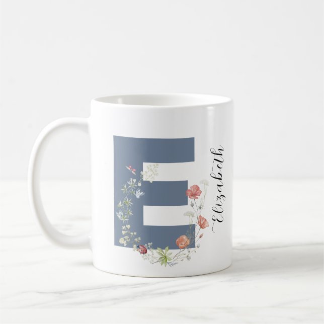 Taza De Café Letra estética acuática floral e monograma (Izquierda)
