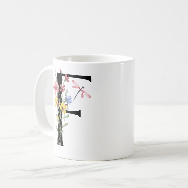 Taza De Café Letra F con flores (Anverso izquierdo)