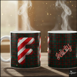 Taza De Café Letra F de Navidad con rayas de caramelo brillante