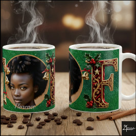Taza De Café Letra F de Navidad de terciopelo rojo de lujo dora