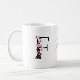 Taza De Café Letra F, flor de cerezo | Nombre de guión de monog