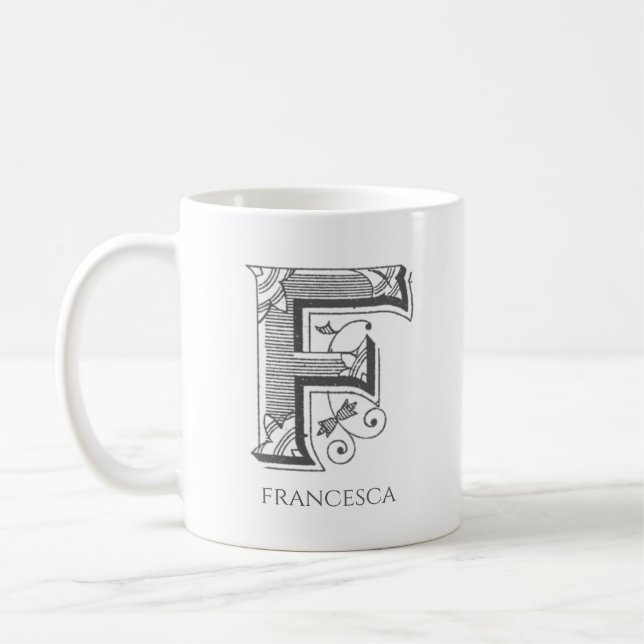 Taza De Café Letra F Monograma Nombre moderno Café Mug (Izquierda)
