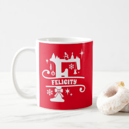 Taza De Café Letra F Navidades Monograma Nombre inicial rojo