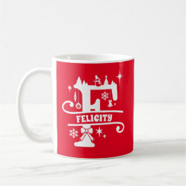 Taza De Café Letra F Navidades Monograma Nombre inicial rojo