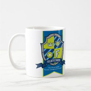Taza De Café Letra fletcher F nombre verde azul escudo signific