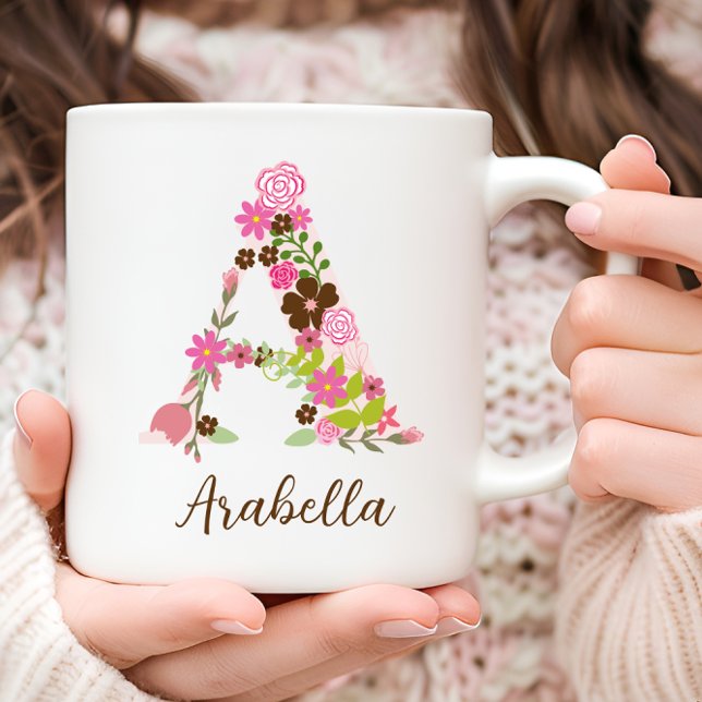Taza De Café Letra floral A monograma personalizada (Personalized Monogram Floral Letter A Coffee Mug)
