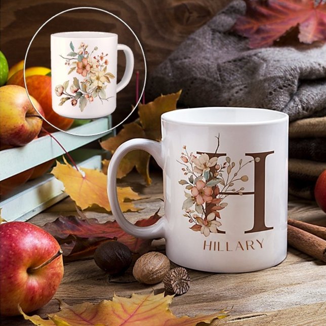 Taza De Café Letra floral acuarela Personalizado H (Subido por el creador)