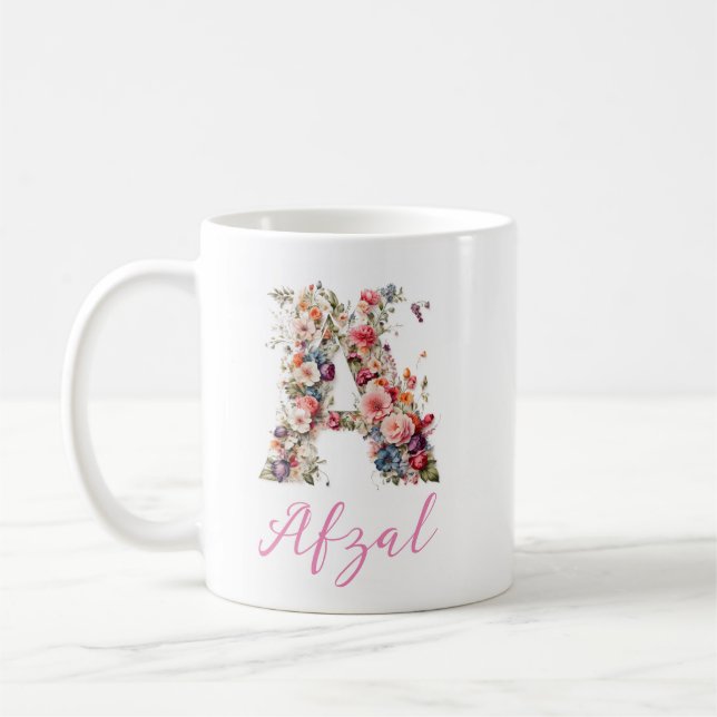 Taza De Café Letra floral arte digital /Monograma (Izquierda)