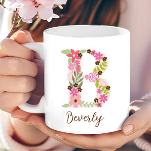 Taza De Café Letra floral B monograma personalizada