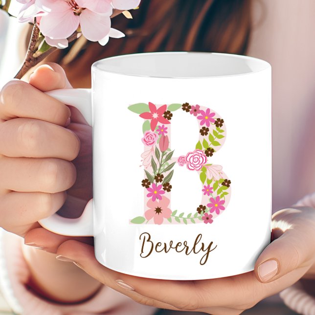 Taza De Café Letra floral B monograma personalizada (Personalized Monogram Floral Letter B Coffee Mug)