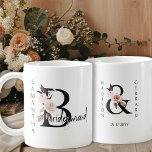 Taza De Café Letra floral boho dama de honor<br><div class="desc">Fiesta de bodas gracias barba de regalo para personalizar a tu dama de honor. La dama de honor está escrita a mano y con letras neutras de flores de boho. También se puede añadir el nombre de la novia y el novio y la fecha de su boda, que enmarcan una...</div>