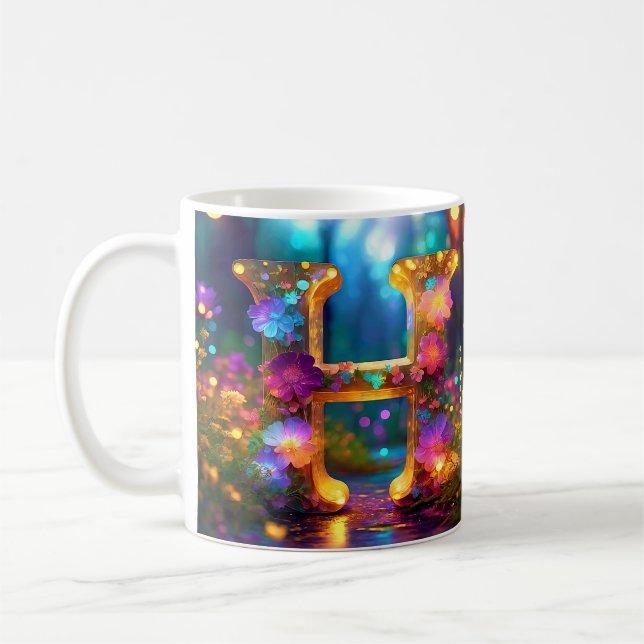Taza De Café Letra floral brillante H (Izquierda)