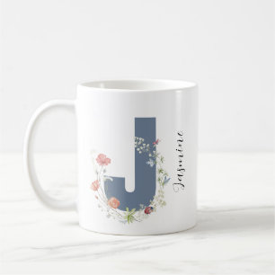 Taza De Café Letra floral castellana estética J Monograma