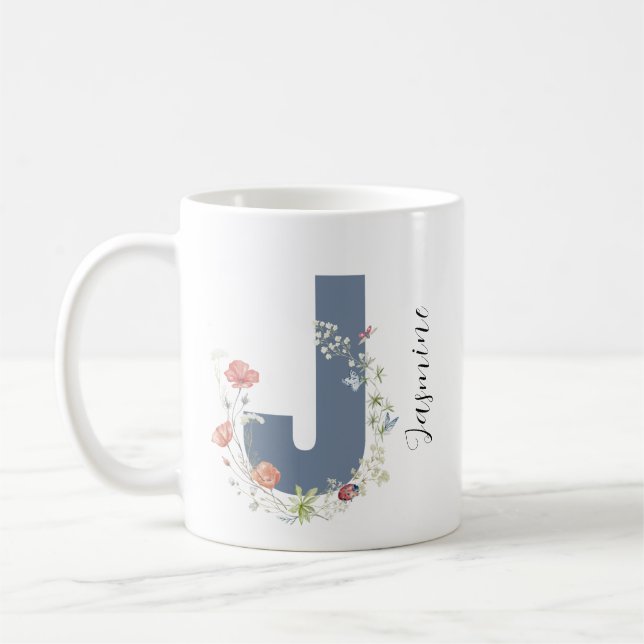 Taza De Café Letra floral castellana estética J Monograma (Izquierda)