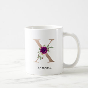 Taza De Café Letra floral de nombre personalizada "X"