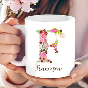 Taza De Café Letra floral F monograma personalizada