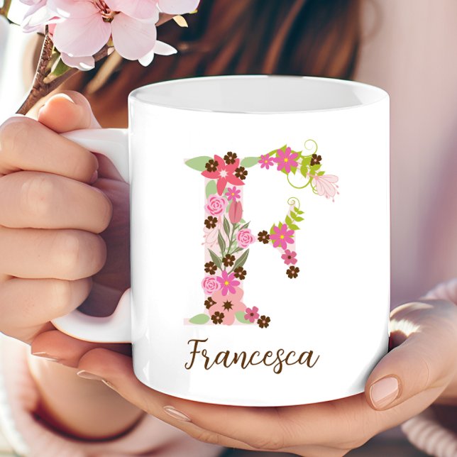 Taza De Café Letra floral F monograma personalizada (Personalized Monogram Floral Letter F Coffee Mug)