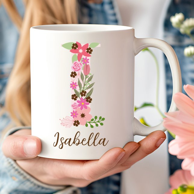 Taza De Café Letra floral I monograma personalizada (Personalized Monogram Floral Letter I Coffee Mug)