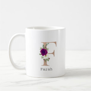 Taza De Café Letra floral mayúscula "F"