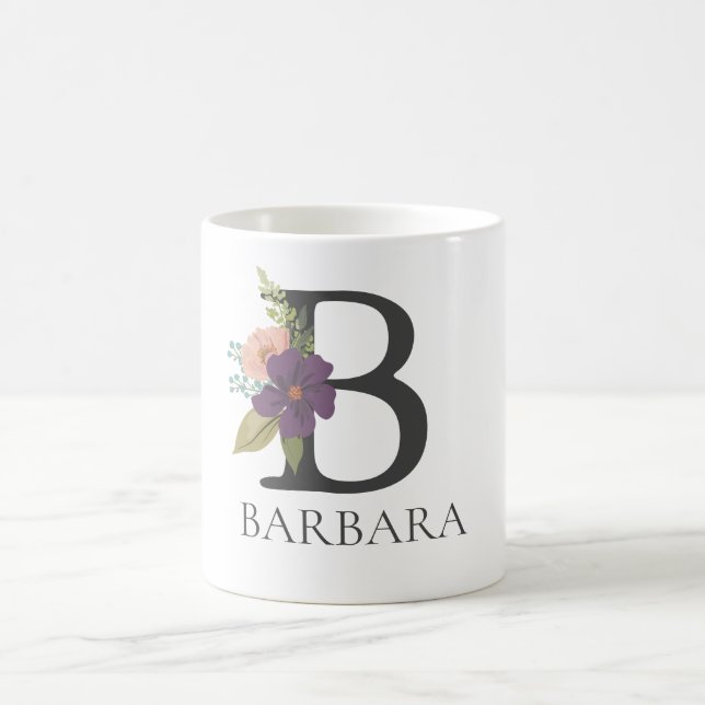 Taza De Café Letra floral moderna Personalizable monogramada B (Centro)
