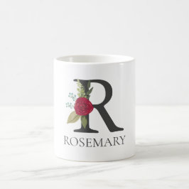 Taza De Café Letra floral moderna Personalizable monogramada R