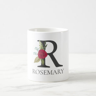 Taza De Café Letra floral moderna Personalizable monogramada R
