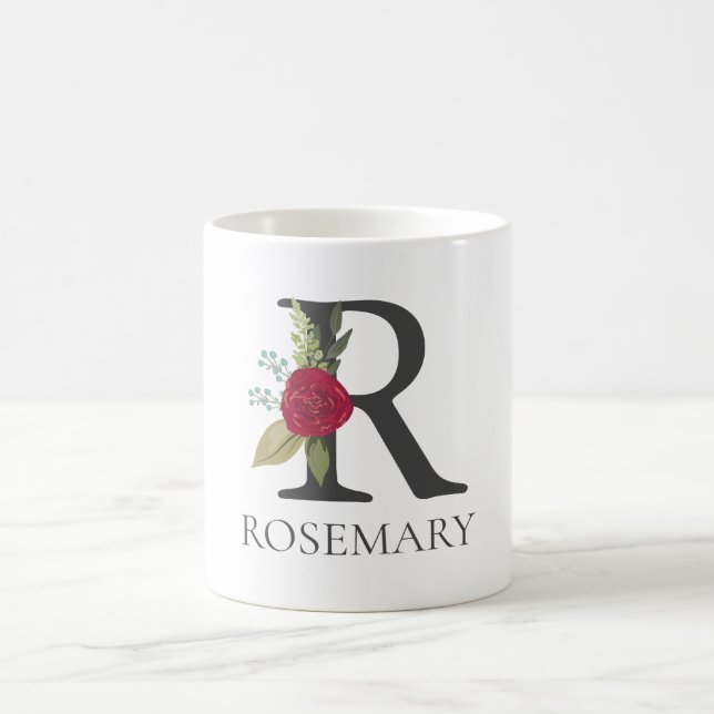 Taza De Café Letra floral moderna Personalizable monogramada R (Centro)