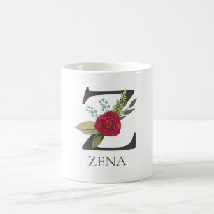 Taza De Café Letra floral moderna Personalizable monogramada Z