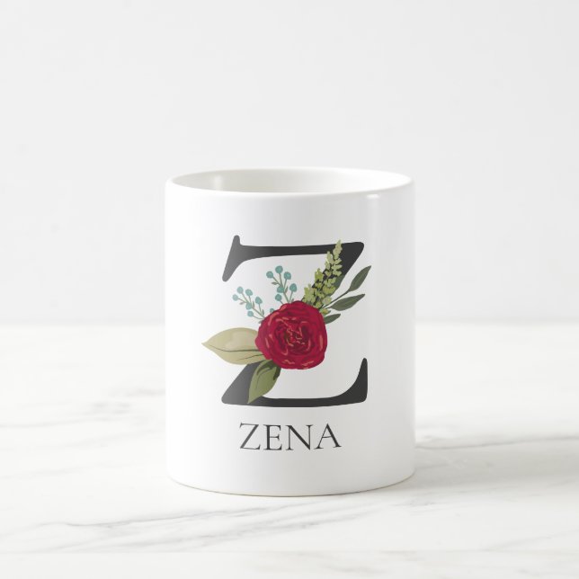 Taza De Café Letra floral moderna Personalizable monogramada Z (Centro)