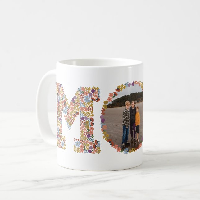 Taza De Café Letra floral MOM Photo Mug (Anverso izquierdo)