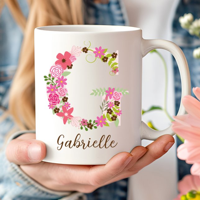 Taza De Café Letra floral monográfica G personalizada (Personalized Monogram Floral Letter G Coffee Mug)