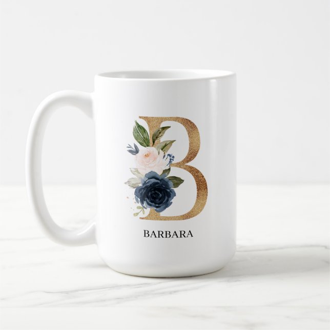Taza De Café Letra floral monograma "B" de la Marina Rubor pers (Izquierda)