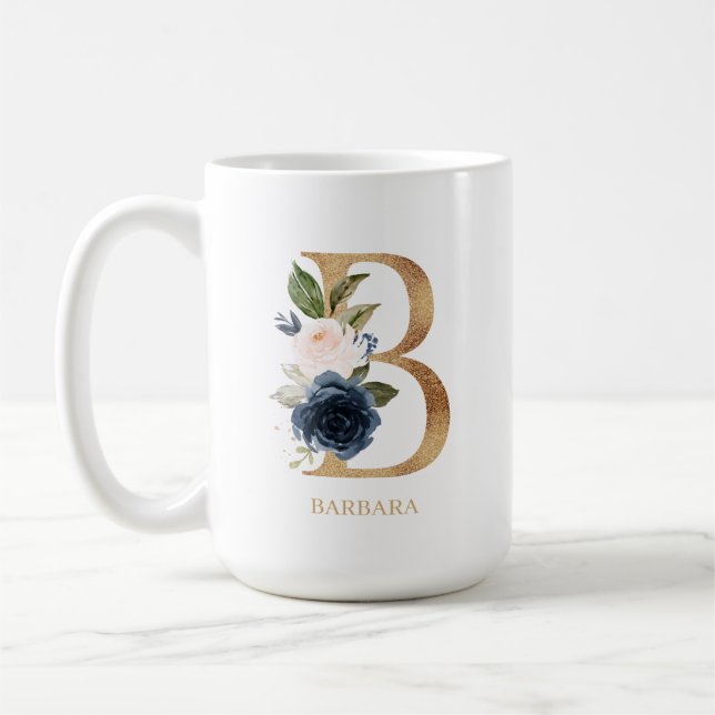 Taza De Café Letra floral monograma "B" de la Marina Rubor pers (Izquierda)