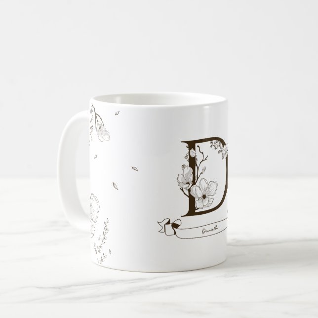 Taza De Café Letra floral monograma D para Danielle (Anverso izquierdo)