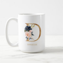 Taza De Café Letra floral monograma de la Marina Rubor "D" pers