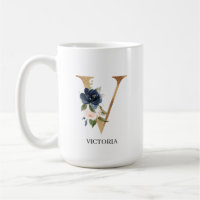 Letra floral monograma de la Marina Rubor "V" pers