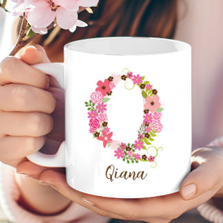 Taza De Café Letra floral monograma personalizada Q