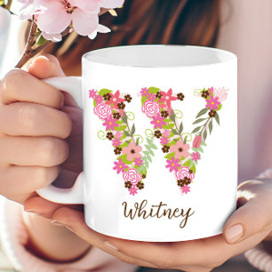 Taza De Café Letra floral monograma personalizada W