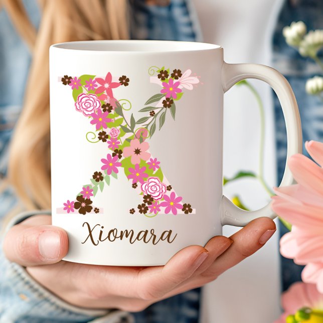 Taza De Café Letra floral monograma personalizada X (Personalized Monogram Floral Letter X Coffee Mug)