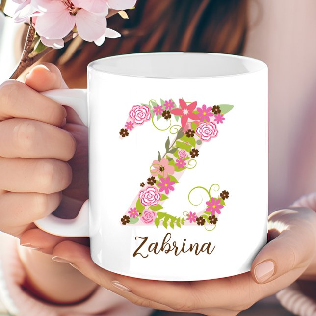Taza De Café Letra floral monograma personalizada Z (Personalized Monogram Floral Letter Z Coffee Mug)