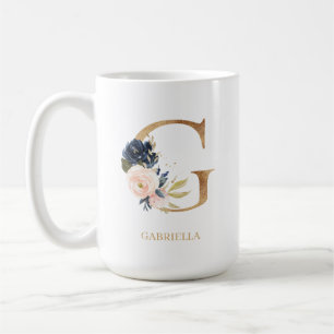 Taza De Café Letra floral monograma Rubor de la Marina "G" pers
