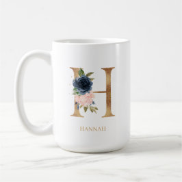 Taza De Café Letra floral monograma Rubor de la Marina "H" pers