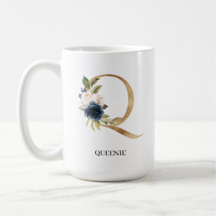 Taza De Café Letra floral monograma Rubor de Marina "Q" persona