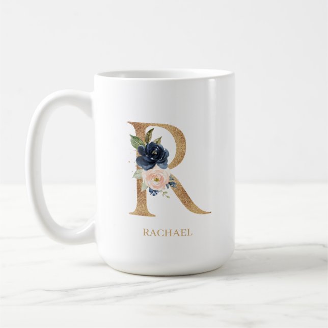 Taza De Café Letra floral monograma Rubor de Marina "R" persona (Izquierda)