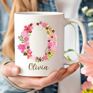 Taza De Café Letra floral o monograma personalizada